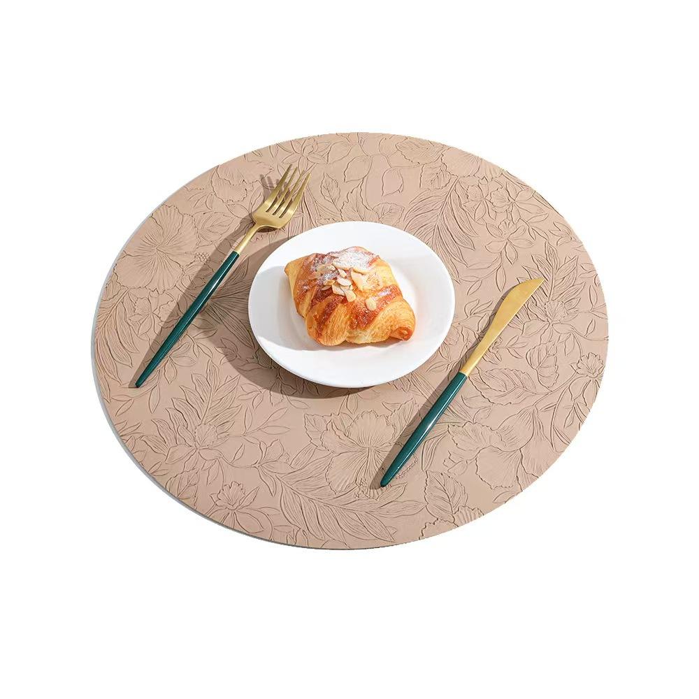 Runde Leder-Tischsets mit floralem Muster 34cm, Hitzebeständig Rutschfest Waschbar, Beidseitig zweifarbig Küchen-Kaffee-Tischsets für Zuhause