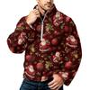 Men's Christmas Print Flannel Zip-Up Sweatshirt with Stand Collar, Plus Size Casual Top for Fall Winter