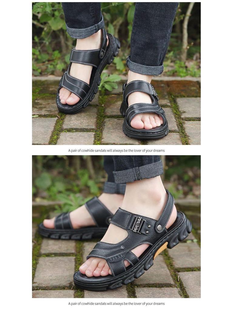 Herren 2024 Echte Rindsleder-Sandalen: Rutschfeste Fahr- & Badeslipper
