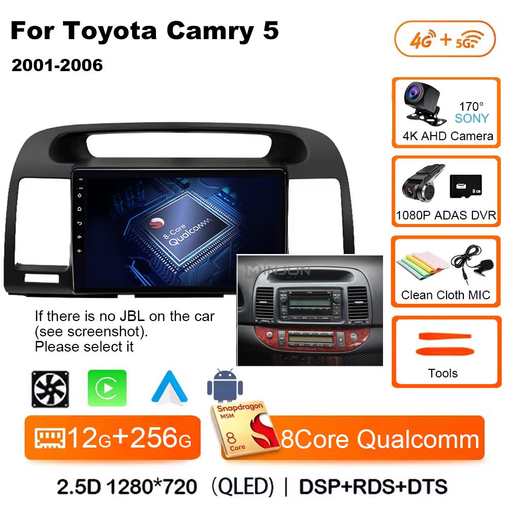 Qualcomm Car Radio Android 14 Wireless Car Play For Toyota Camry 5 2002 2003 2004-2006 Autoradio Multimedia Automotive Car Radio