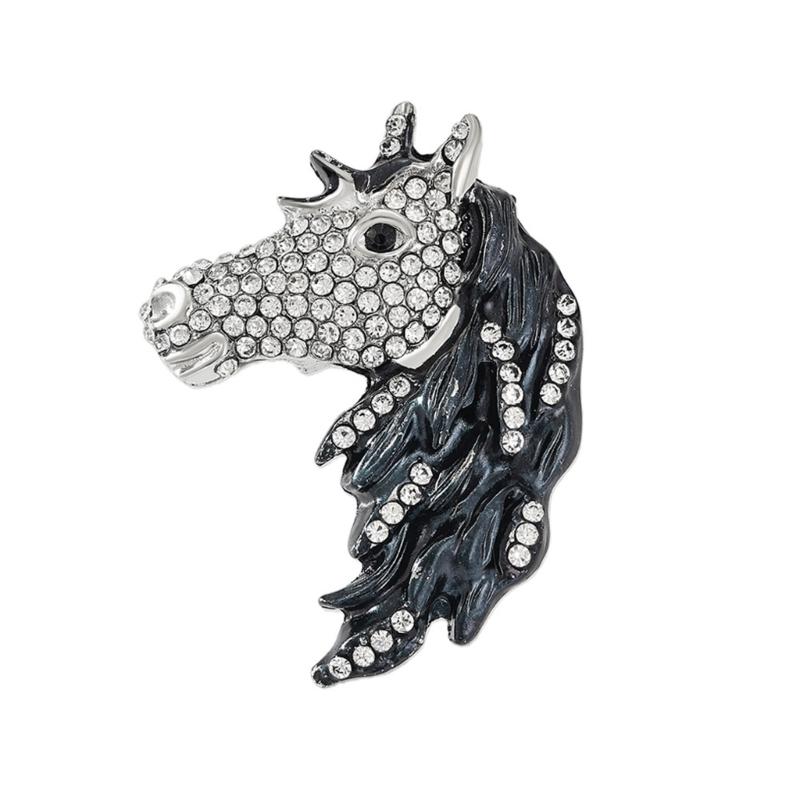 Horse Head Brooch with Sparkling Crystals Rhinestones Animal Shaped Lapel Pin Hat Bag Suit Dress Accessories