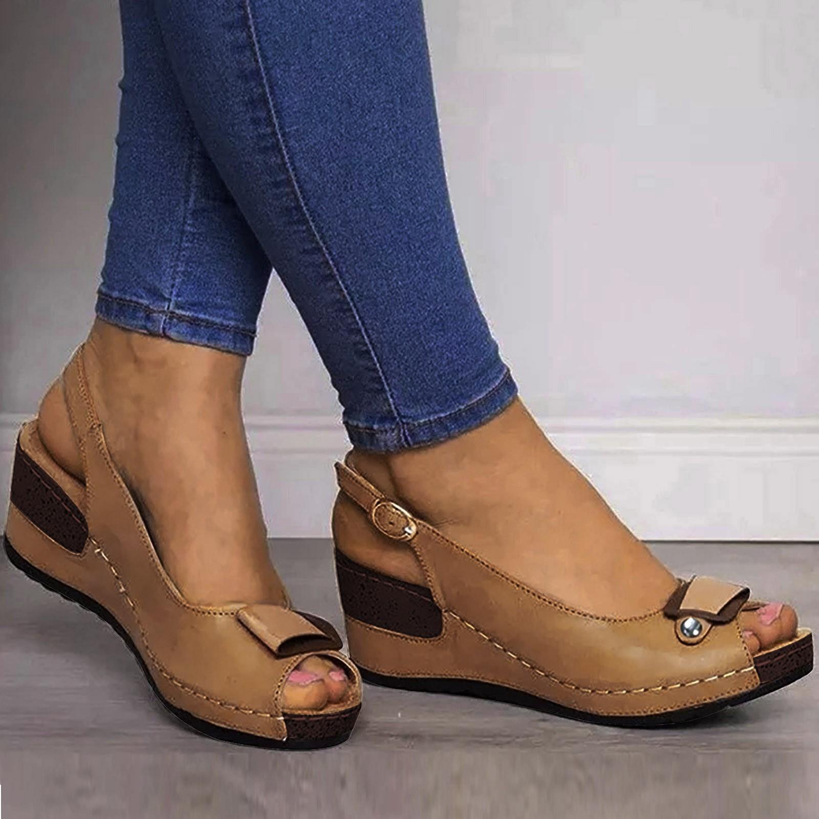 

Римские повседневные сандалии, женские туфли-лодочки на танкетке с пряжкой и открытым носком, обувь с открытым носком 41 хаки