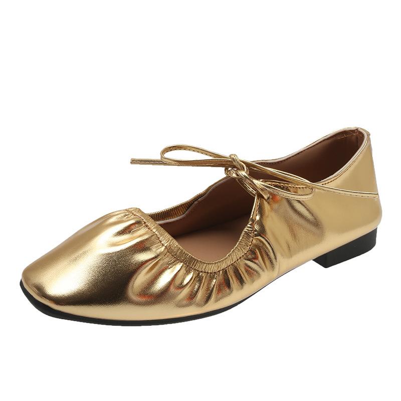 shoes women's new women's shoes spring and autumn square head shallow mouth flat bottom Doudou shoes women's lace-up Mary Jane shoes