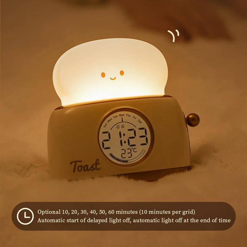 Night Light Alarm Clock Wake Up LED Nightlight Creative Cute Bedroom Bedside Electronic Desktop Clocks with Temperature Display
