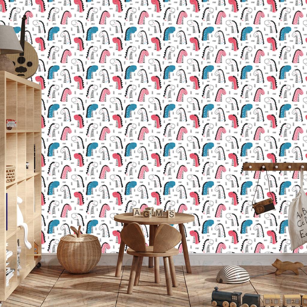 Colorful Dinosaurs and Dots Wallpaper for Living Room and Bedroom 50x1000