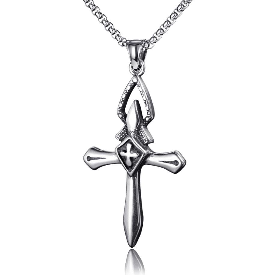 European and American Trendy Men's Simple Necklace Titanium Steel Alloy Military Brand Cross