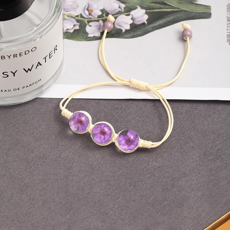 Fresh And Sweet Peach Blossom Bracelet Handmade Woven Girlfriend Dried Flower Bracelet Street Stall Girl Glass Dried Flower Bracelet