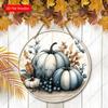 Blue White Pumpkin Round Wooden Hanging Sign, Autumn Door Wall Decor
