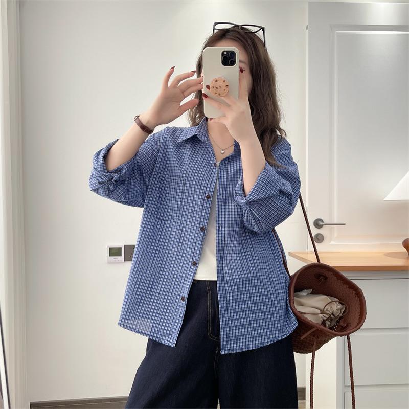 2026 Spring Plus Size Women's Long Sleeve Plaid Shirt Cardigan Fashion Literary Style Jacket