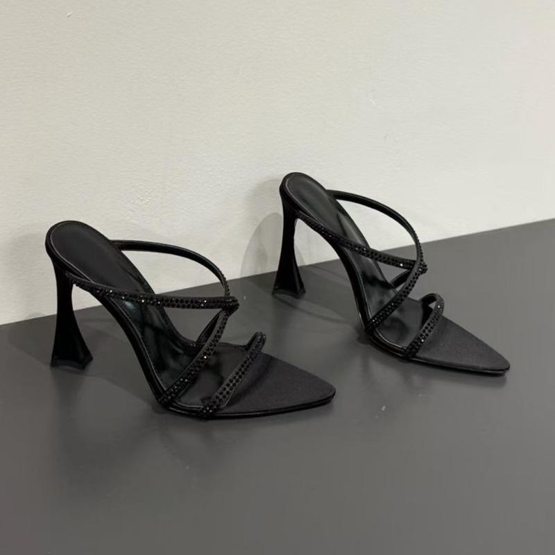 

Summer New Sexy Open Toe Slippers Women s Pointed Toe Cross Rhinestone Slender Strap Slip Non-Slip High Heel Sandals 34 чорний