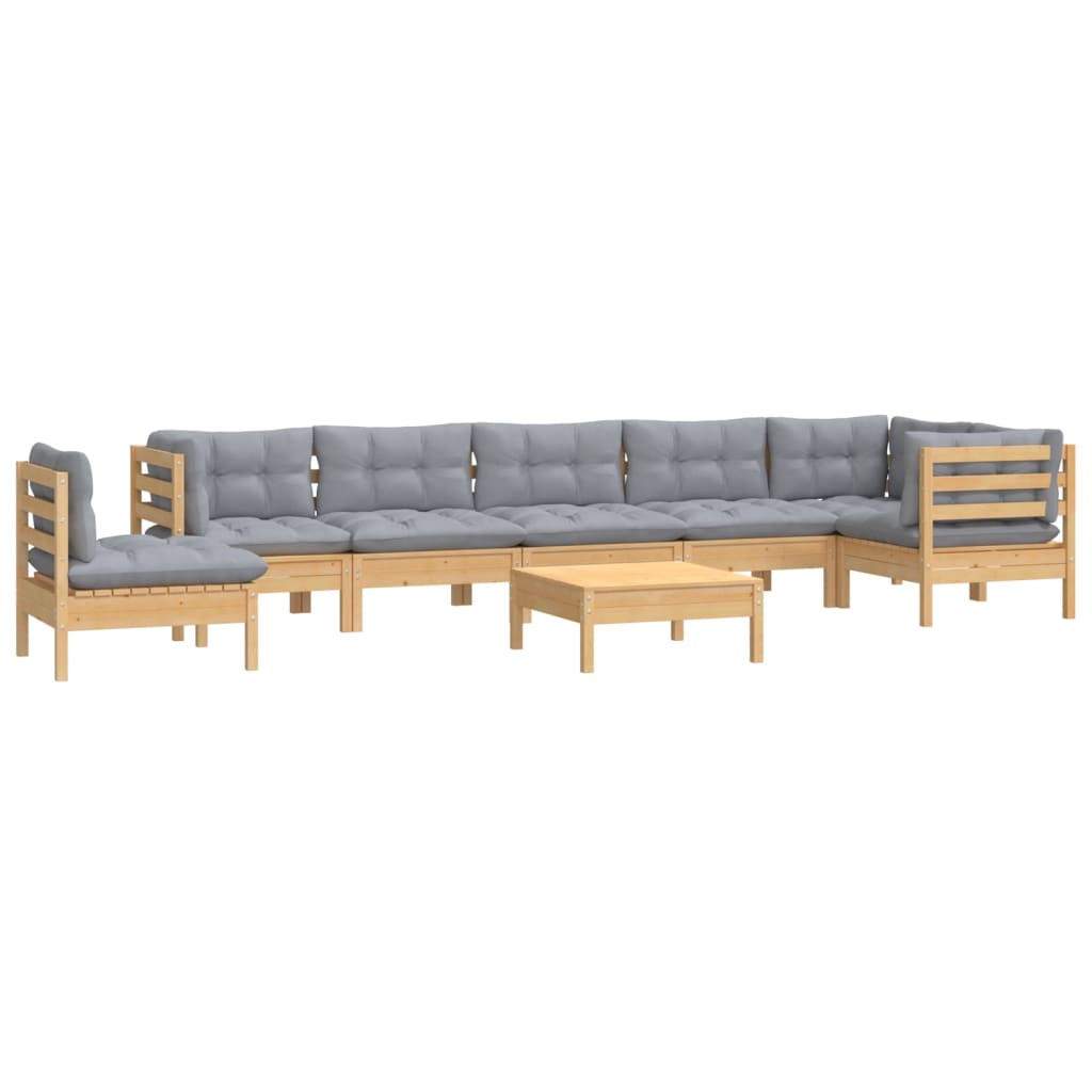 9 Piece Garden Lounge Set with Grey Cushions Solid Pine Wood