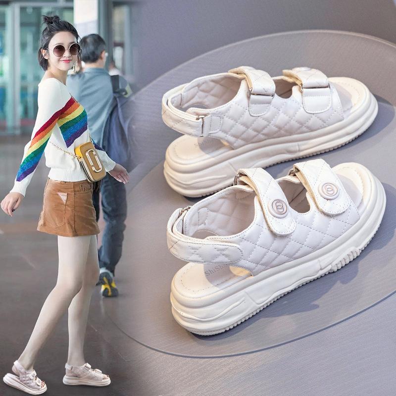 Women's Platform White Sandals 2025 Summer New Velcro Xiaoxiangfeng Sports Beach Shoes Muffin Roman Shoes