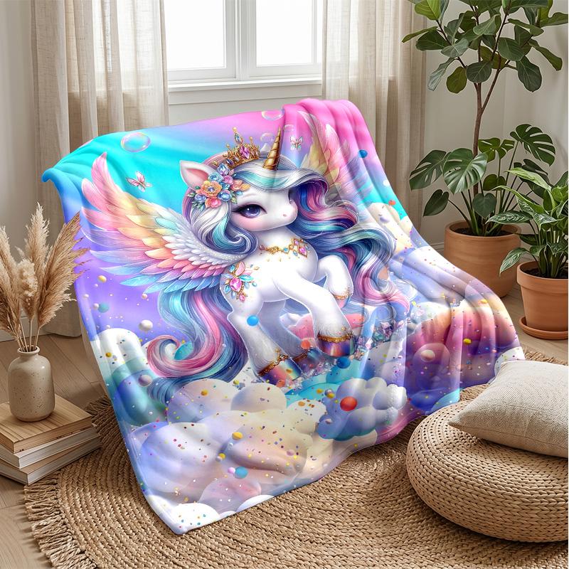 Magical Unicorn with Roses Theme blanket Lightweight Warm Flannel Blanket Decorative Throw Blanket for Home Decoration