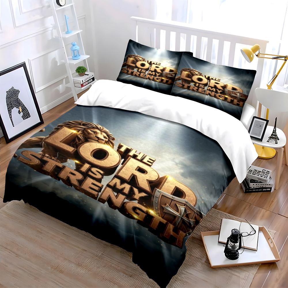 Lion With "The Lord Is My Strength" Text Bedding set (1 duvet cover, 2 pillowcases, duvet not included)