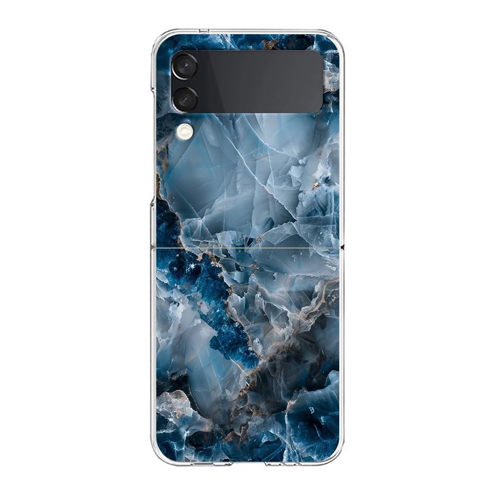 Transparent Phone Case For Samsung Galaxy Z Flip 3 4 5 6 7 Hard Folding PC Z Flip3 Flip4 Cover Marble Stone
