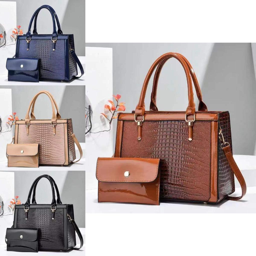 Stylish Two Piece Crocodile Pattern Mom Bag Chic Fashionable Shoulder Tote Bag In Black And Burgundy