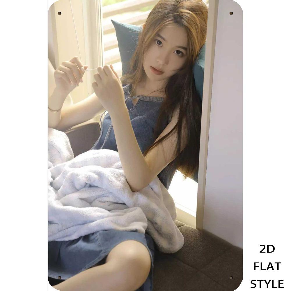 Retro Japanese Woman Metal Wall Art Sign D Flat Window Seat Design x Inch Iron Decor for Garden Patio Indoor Outdoor