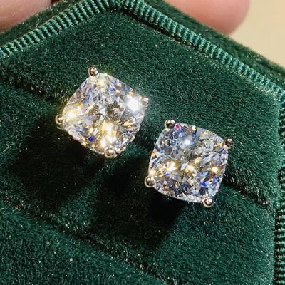 Huitan AA Cushion Cubic Zirconia Stud Earrings for Women Simple Versatile Piercing Accessories Wedding Daily Wear Trendy Jewelry