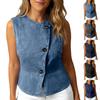 Womens Spring Tops Asymmetric Sleeveless Denim Blouse Summer Shirts for Women Casual Button Design Womens Summer Shirts