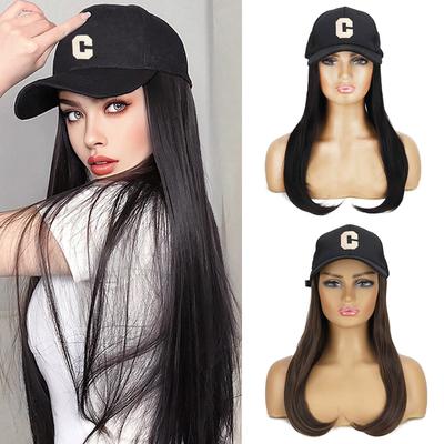Synthetic Long Straight Wavy Hair Baseball Cap Hair Extensions Adjustable Hat For Women Cosplay Wear