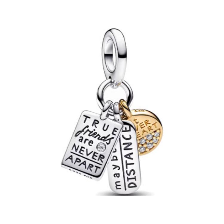 Pandora Three Charms Letter Engraving Pendant Women pendant Silver Gold 763436C01 Shopping Bag