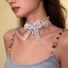 Perlen-Schleifen-Choker Raffinierter Süßer Choker Feminine Spitze Halskette Elegantes Weißes Spitzen-Halsband Für schulterfreie Oberteile Braut-Looks
