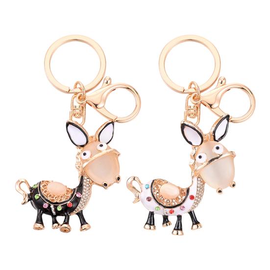 Keychain Sparkling Rhinestones Inlaid Donkey Design Keychain Pendant Enamel Oil Drip Process Smooth Edges Spring Buckle Key Holder Backpacks Accessory