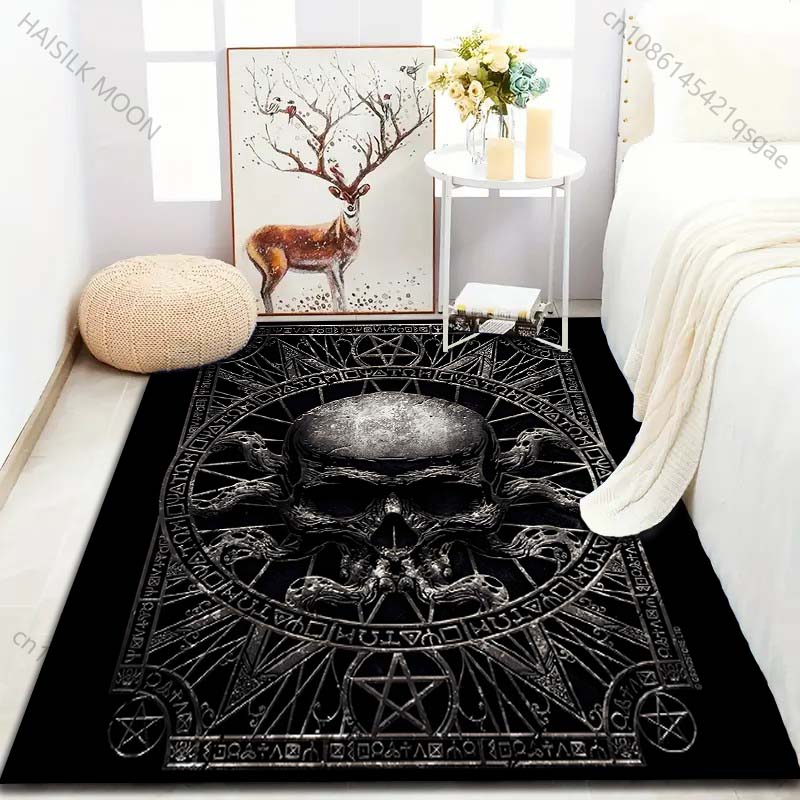 Dark Mysterious Skull Symbol Print for Carpet Living Room Bedroom Bedside Floor Mat Area Rug Modern Home Fashion Carpet Decor