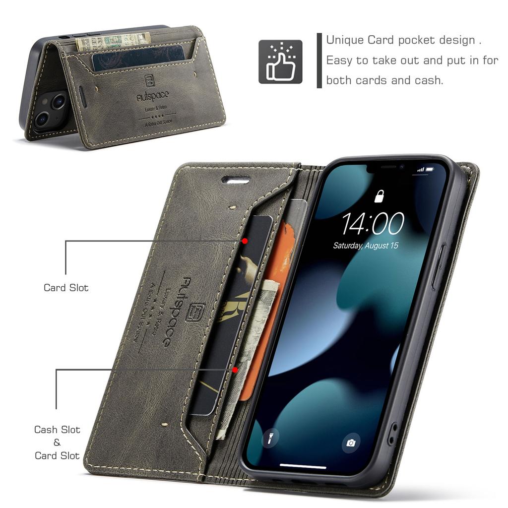 Für iPhone 13 mini Vintage Leder Flip Wallet Hülle mit RFID-blockierendem Kartenschlitz, Mattes Retro Folio Cover für Damen Herren (4 Farben)