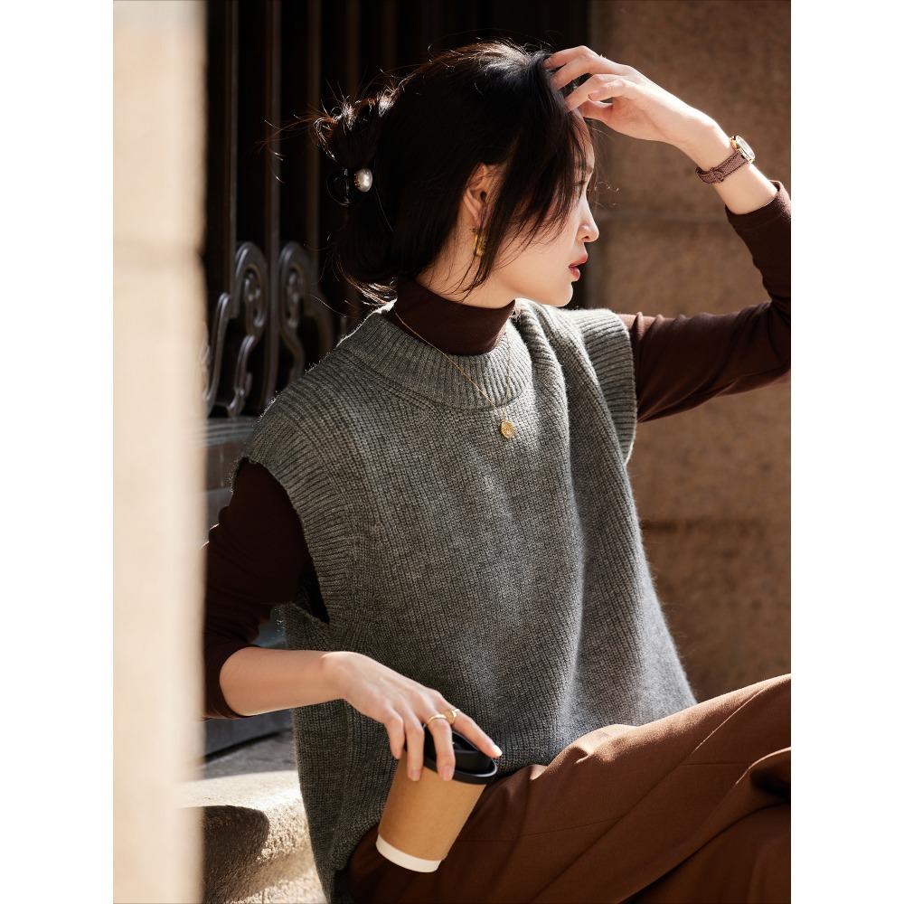 DIMANAF 2025 Autumn Women Sleeveless Vest Sweaters Knitting Casual Style Loose Sweater