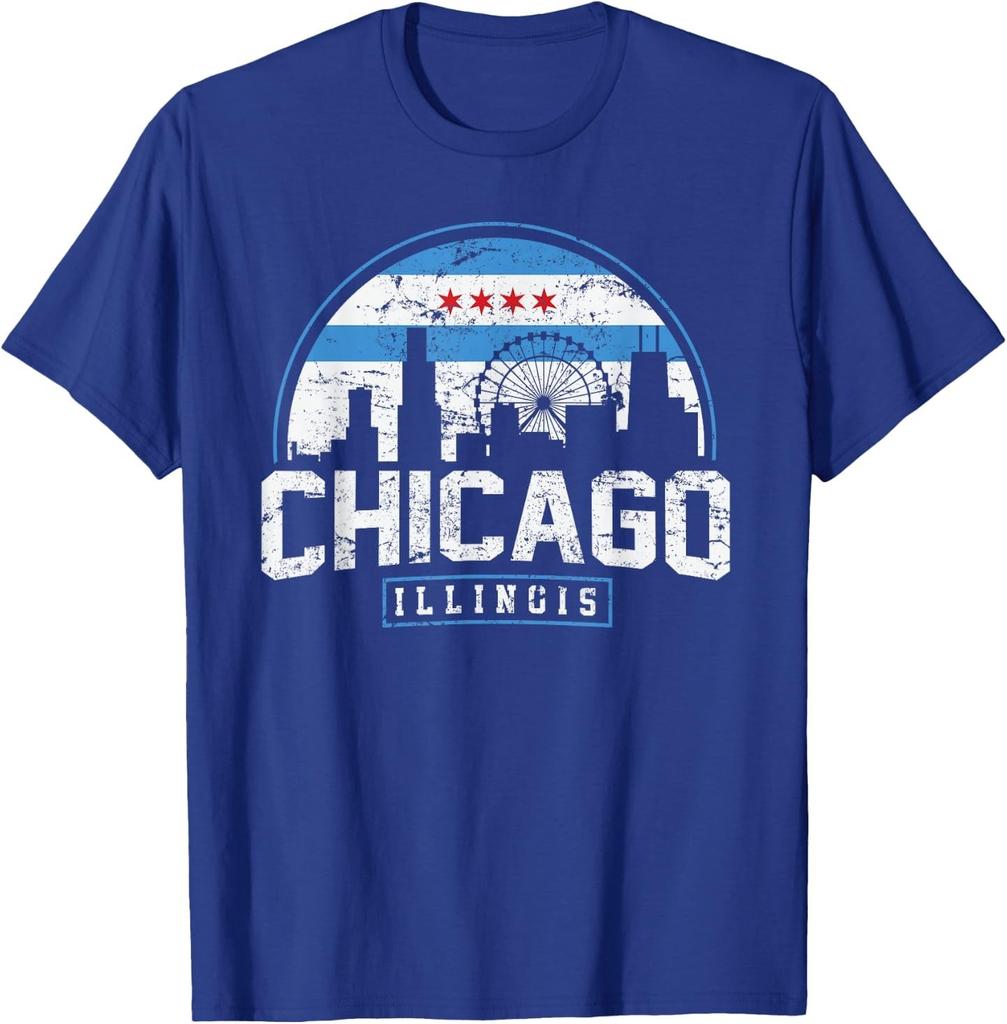 Chicago Illinois Flagge T-Shirts Vintage Skyline Shirt Herren Damen T-Shirt