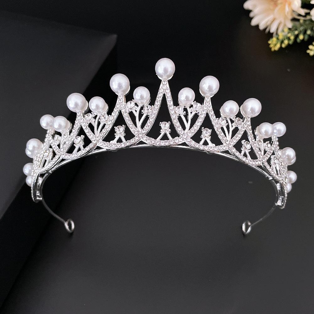 Korean Bridal Imitation Pearl Crown Wedding Tiara Wedding Dress Accessories Gold and Silver Headband Style Crown Hair Accessories