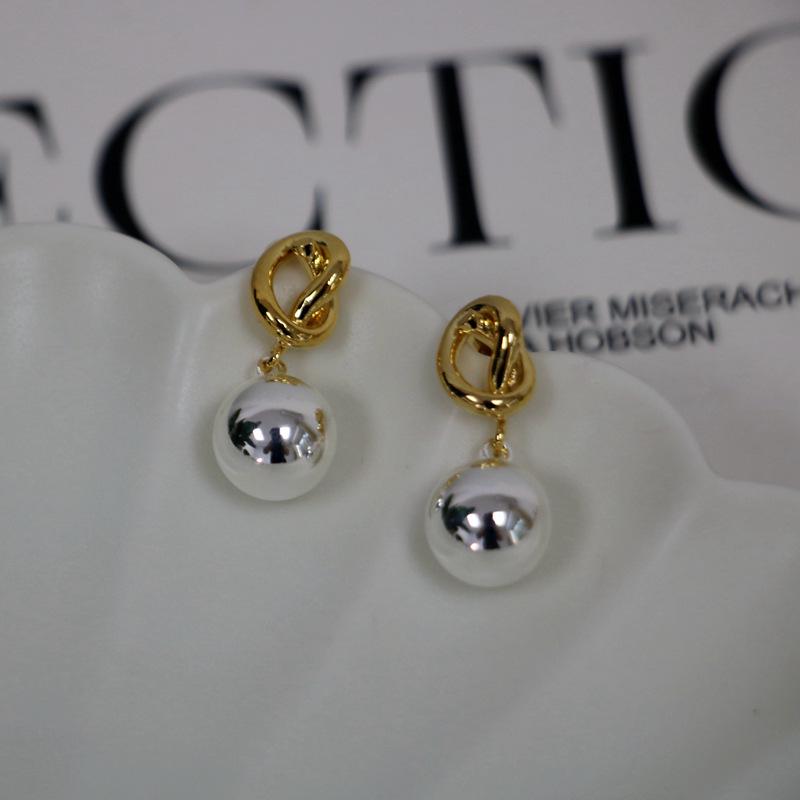 Gold-Plated Brass Knot Round Ball Earrings with 925 Silver