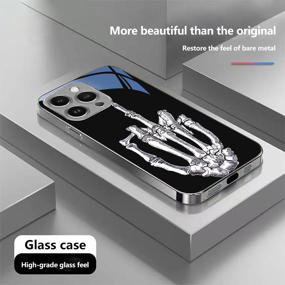 N148 Cartoon Middle Finger Phone Case for iPhone 16 15 Pro Max Samsung S24 Ultra A54 A35 Xiaomi Redmi Note 13 12 Pro Plated Frame Tempered Glass Cover