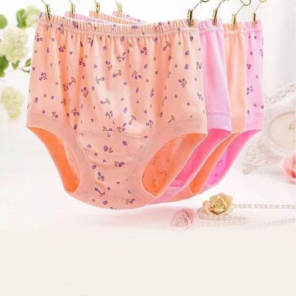 5PCS High Waist Elderly Plus Size Briefs Breathable Women Underwear Flower Cotton Panties Gifts