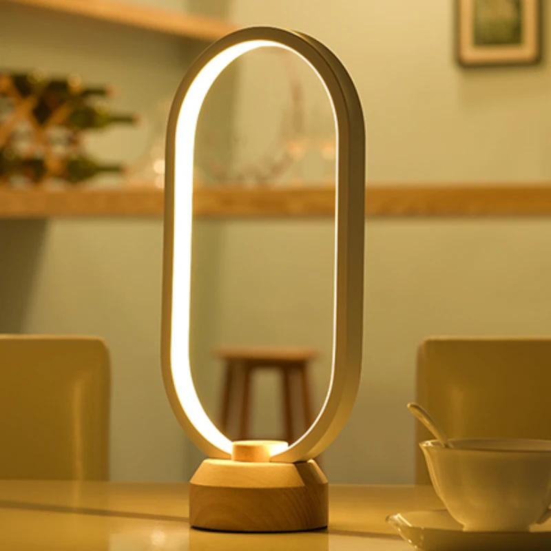 Hollow Creative Oval Reading Desk Lamps Solid Wood LED Bedroom Bedside Night Lamp Decoration Living Room Study Table Light