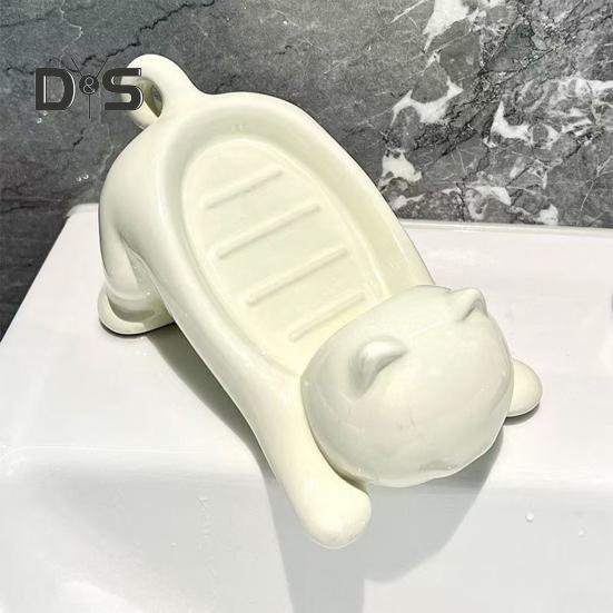 Drenaj Fonksiyonlu Tuvalet Sabunluğu Saklama Rafı Karikatür Kedi Tasarımı Sabunluk Banyo Çok Fonksiyonlu Düzenleyici