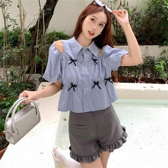 

2024 Осень Шорты с высокой талией, серые, с оборками, повседневные - Студенческий стиль, приталенный крой L серый