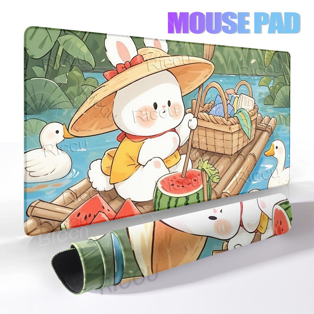 Pink Flower Kawaii Rabbit Extended Mouse Pad XXL Aesthetics Anime Carpet Offices Desk Accessories Computer Keyboard Decort Mats