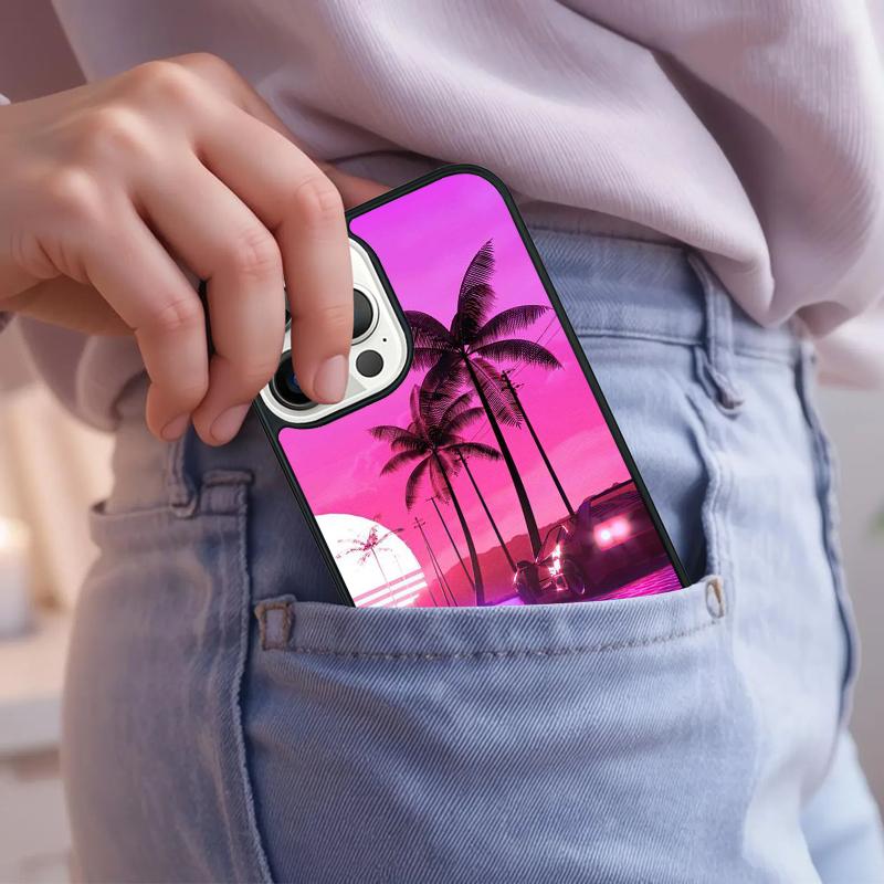 80s Retrowave Neon Palms Tree Phone Case For iPhone 17 Air 15 16e 14 13 Pro Max Coque 12 11 Pro Max PLUS cover