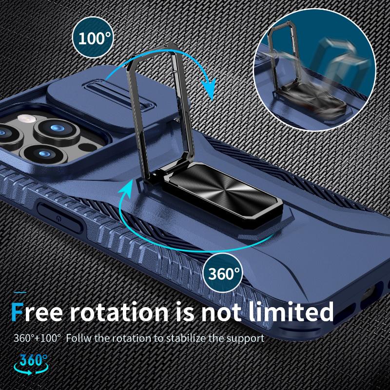 360 ° Rotating Metal Car Bracket Ring Phone Case For iPhone 16 Pro Max 14 11 12 13 15 Pro Max Camera Push Pull Protection Cover