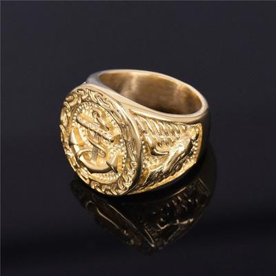 Retro Anchor Navy Marine Large Ring For Men Gold Color Punk Gothic Rock Hiphop Ring Pirate Biker Accessories  Man Gift