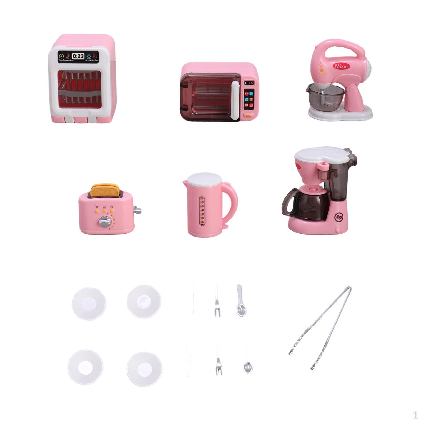

Miniature Coffee Machine Children Pretend Play Kitchen Appliance Set with Oven Microwave Blender розовый