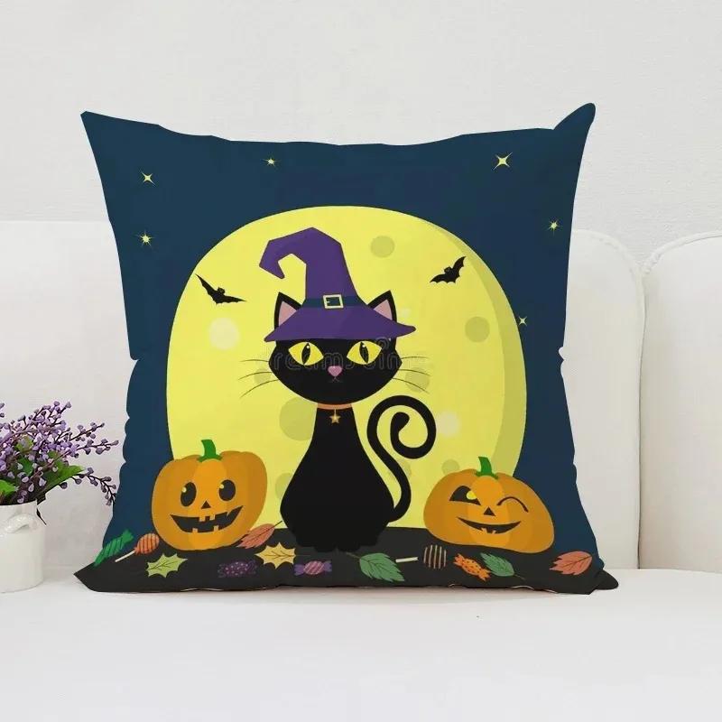 Pumpkin Cat Halloween Decorative Cushion Cover Suitable for Home Living Room Sofa Bedroom Room Decorative Pillow Cover