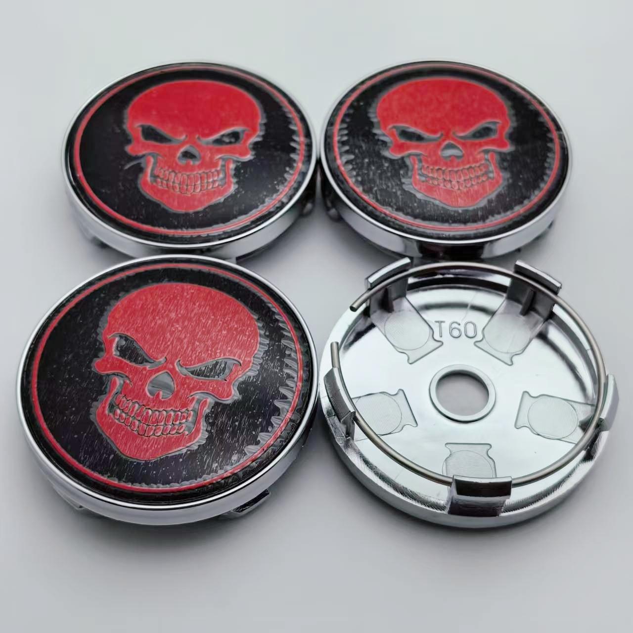 

4pcs 60MM ( 56MM I.D) Skull Logo Emblem Car Wheel Center Caps Styling Accessories for Wheels Hub Rim Hubcaps Cover Badge Replace Skull Badge&4pcs 60mm Wheel Cap