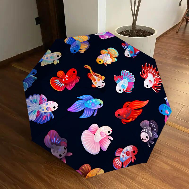 

Colorful Betta Fish Stickers - Automatic Opening Umbrella with Foldable Design, Iron Frame Outdoor Umbrella, Festival Gift for Fans, Travele