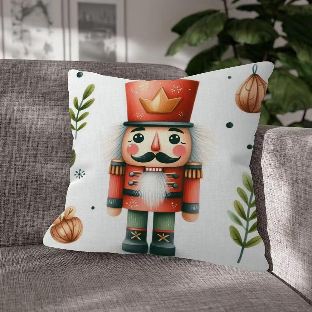 Nutcracker Christmas Pillowcase, Double Sided Polyester Print Cushion Cover for Living Room Sofa Home Decor Holiday Gift