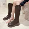 Qiao Feifei V-mouth long boots for women 2025 autumn and winter brown thick-soled high boots Knight boots Children increase height and look thinner