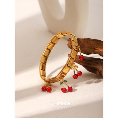 Trendy Stainless Steel Cherry Pendant Adjustable Bracelet for Women