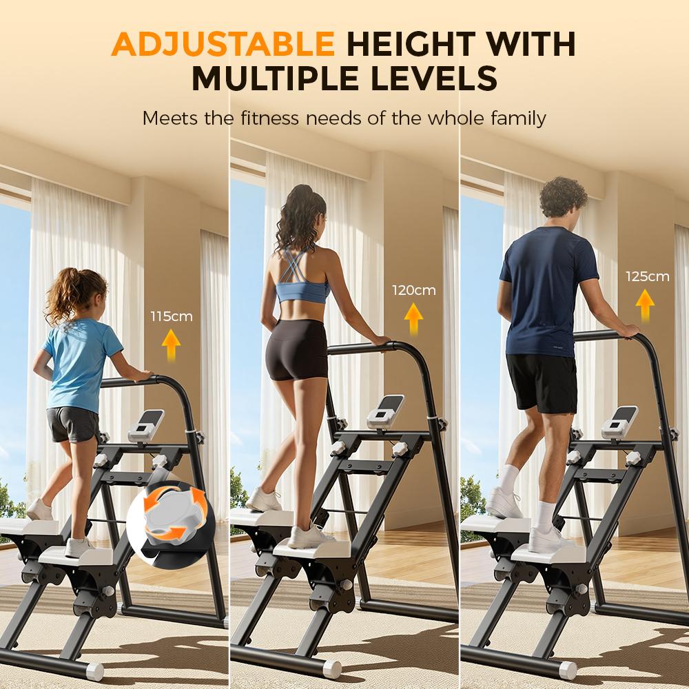 QK-7906 Stair Stepper with Resistance Bands Adjustable Pedals & Handlebar LCD Displa, Compact Home Cardio Stepper Machine